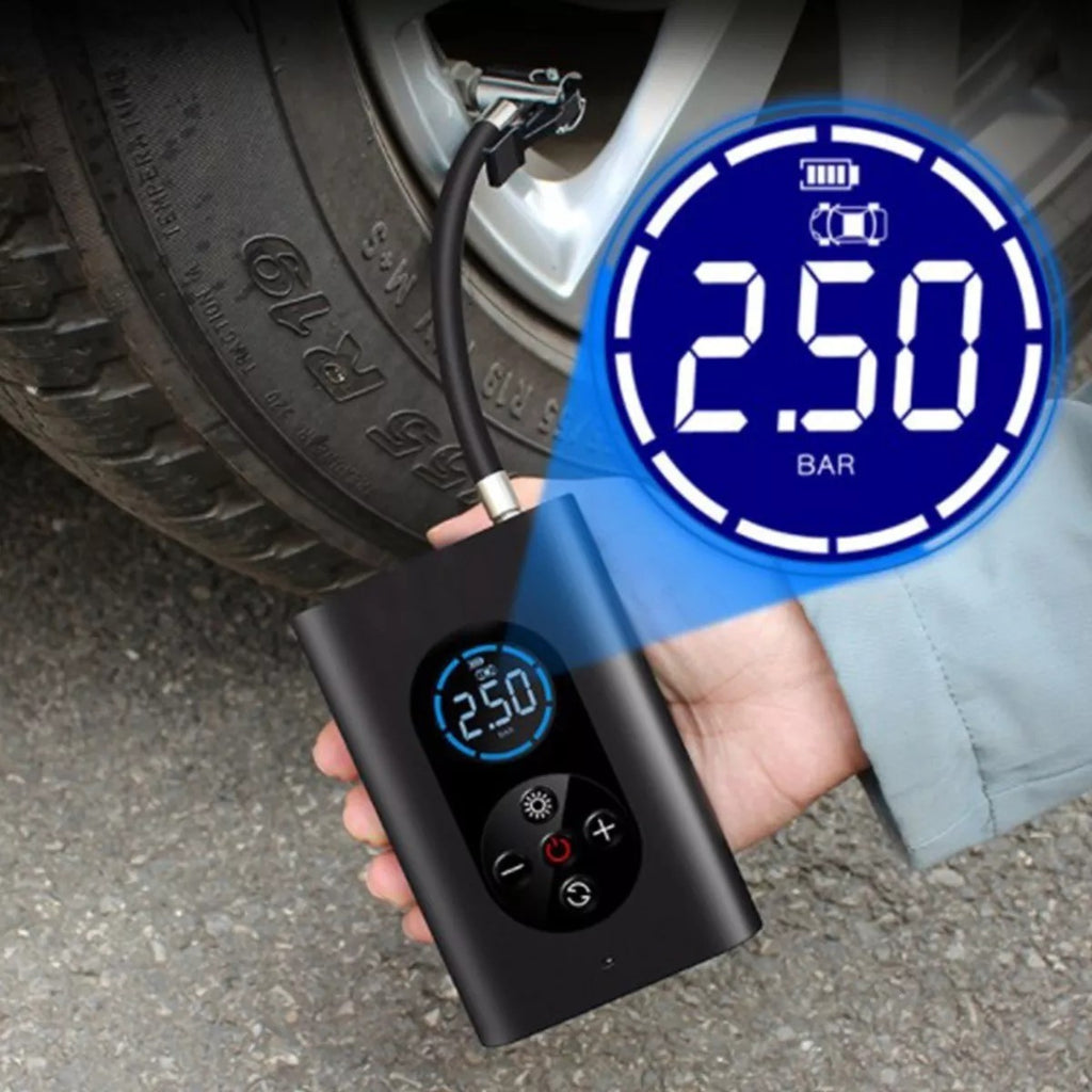 Compressor de Ar Portátil Digital para Carro, Moto, Bicicleta e Bolas