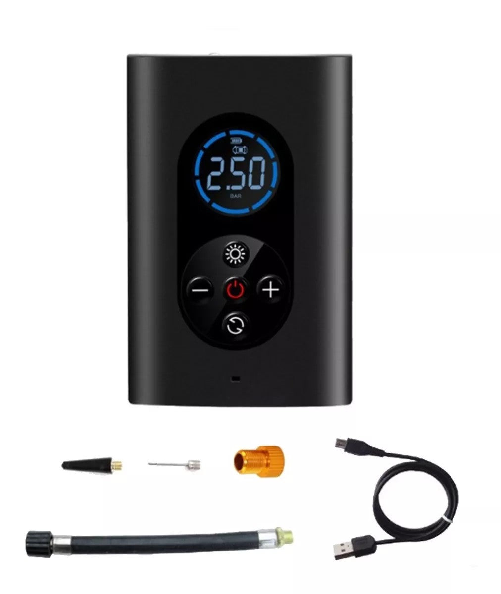 Compressor de Ar Portátil Digital para Carro, Moto, Bicicleta e Bolas