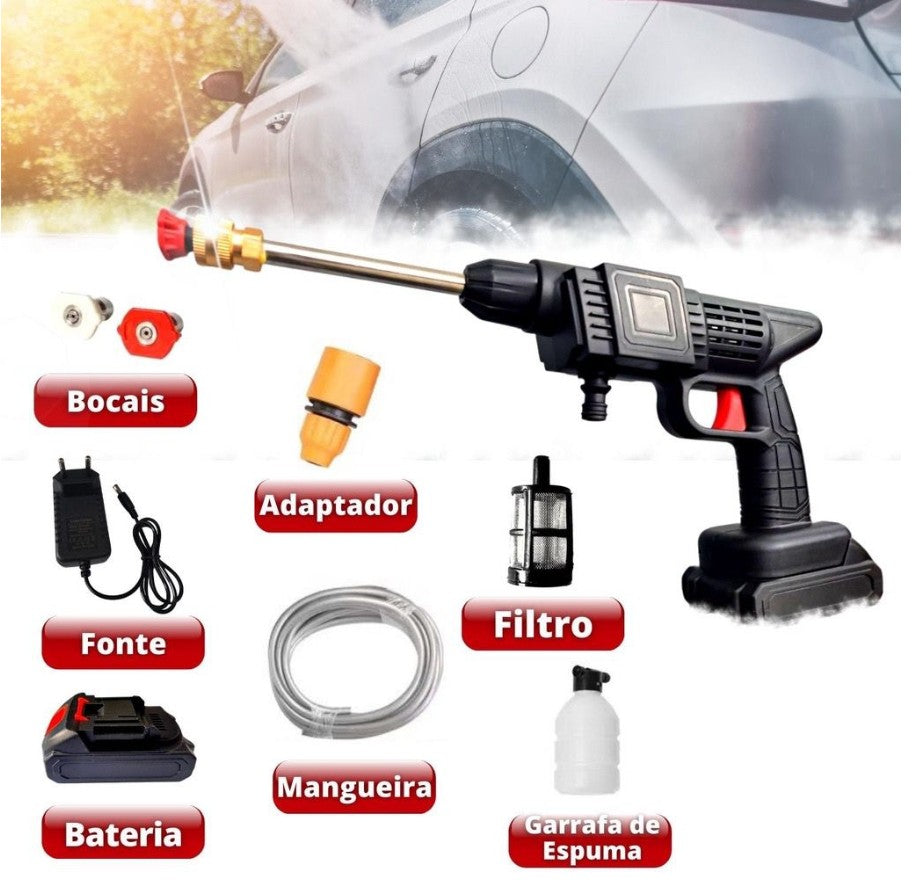 Lavadora de Alta Pressão Portátil Recarregável Sem Fio para Carros, Motos e Jardim